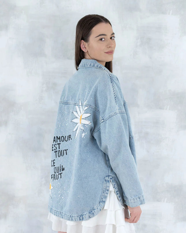 Jachetă din denim cu imprimeu floral 7002 - 008 - NIZIA