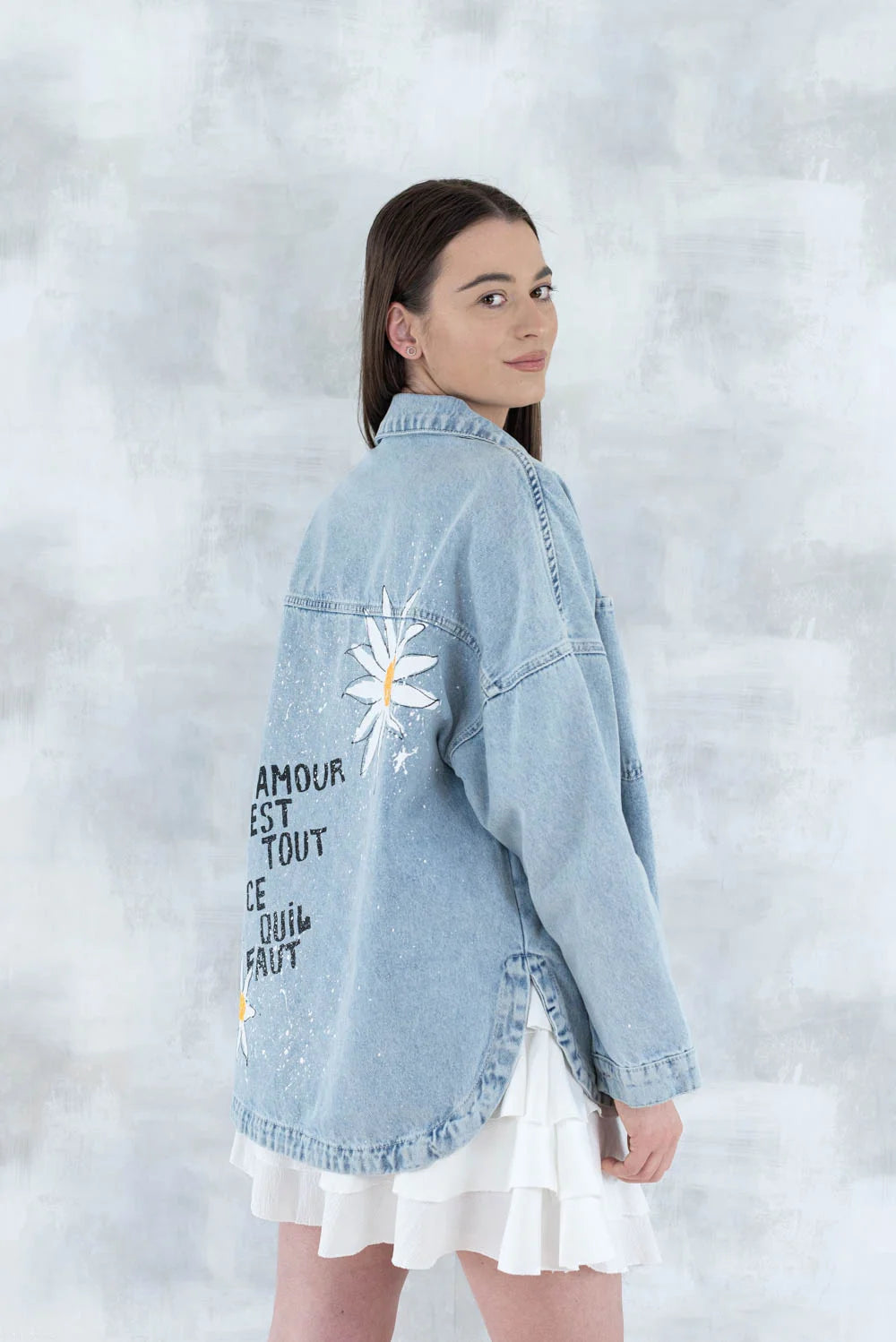 Jachetă din denim cu imprimeu floral 7002 - 008 - NIZIA