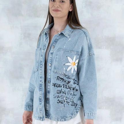 Jachetă din denim cu imprimeu floral 7002 - 008 - NIZIA