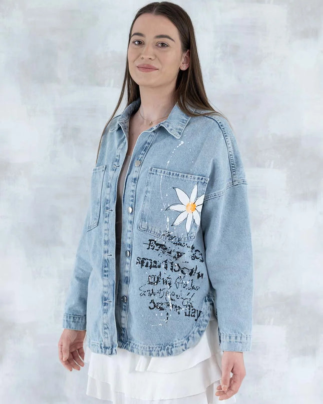 Jachetă din denim cu imprimeu floral 7002 - 008 - NIZIA