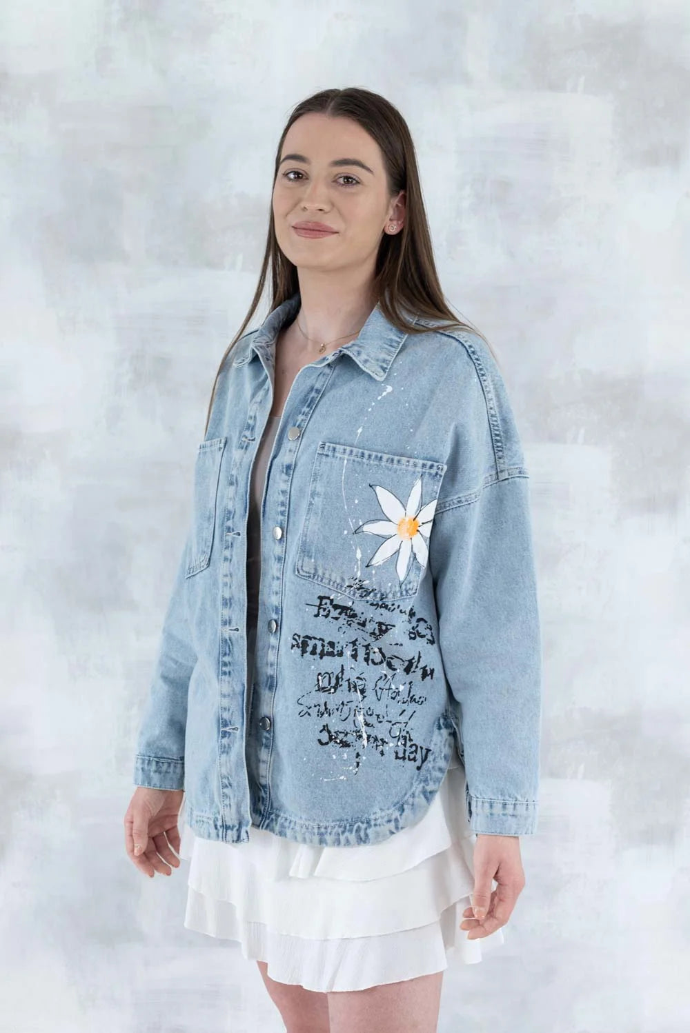 Jachetă din denim cu imprimeu floral 7002 - 008 - NIZIA
