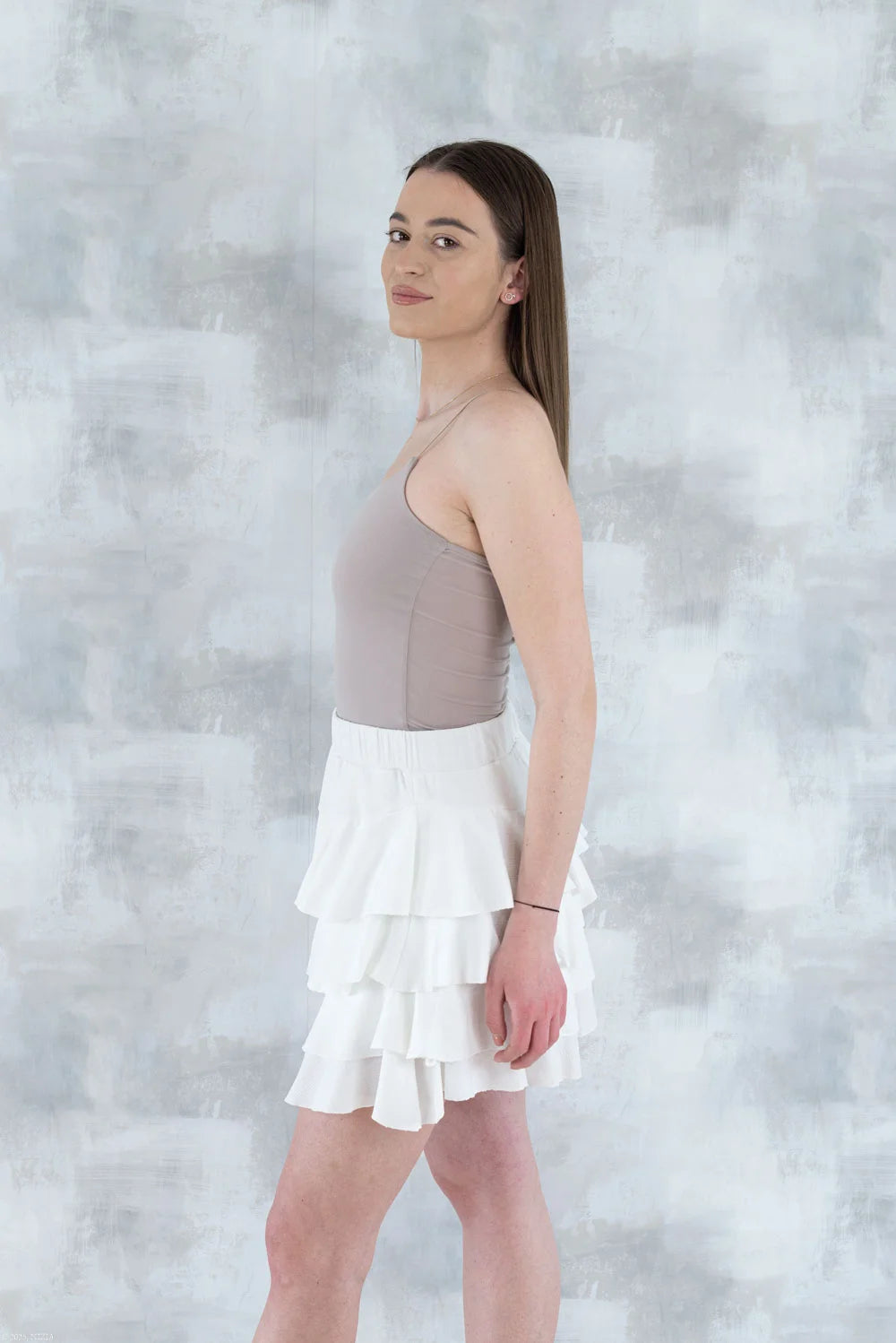 Fustă volane cu pantalon fin integrat -alb 6004 - NIZIA