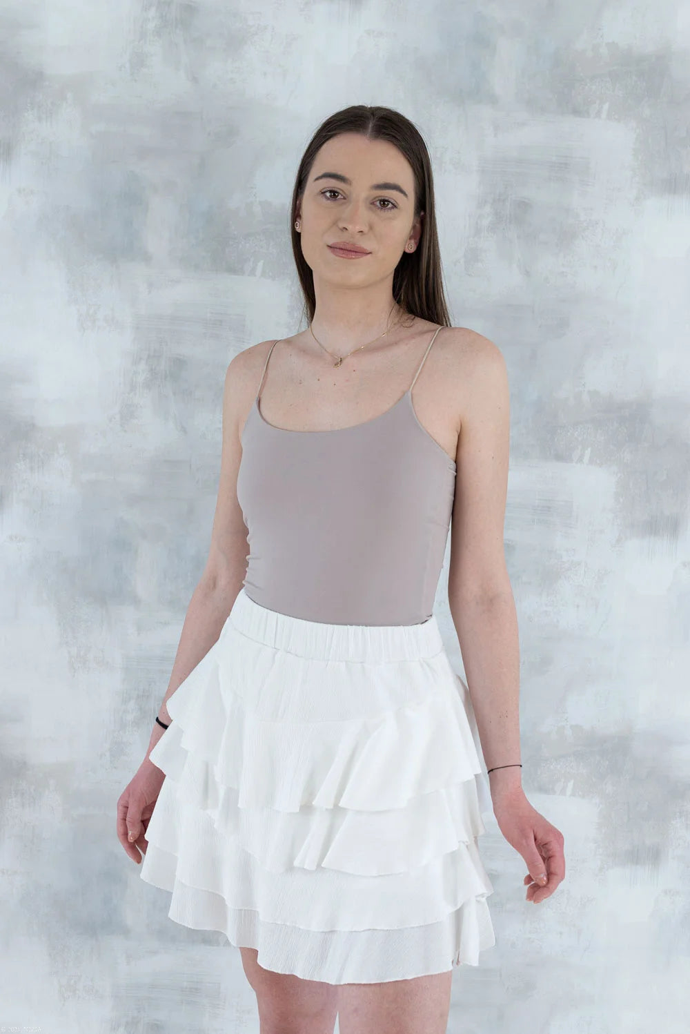 Fustă volane cu pantalon fin integrat -alb 6004 - NIZIA