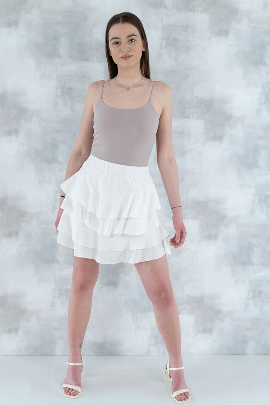 Fustă volane cu pantalon fin integrat -alb 6004 - NIZIA