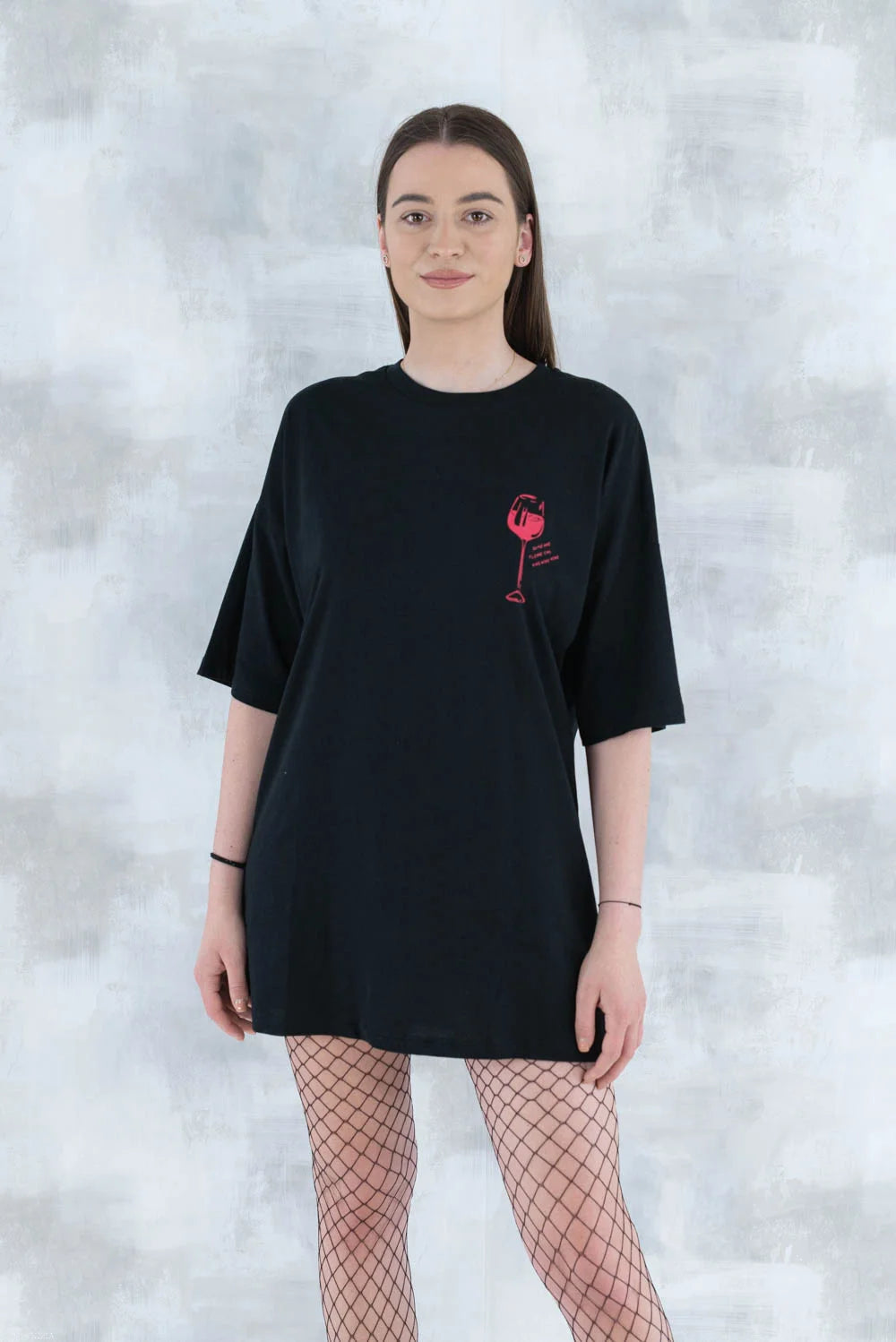 Tricou negru cu imprimeu - pahar de vin 12013 - 012 - NIZIA