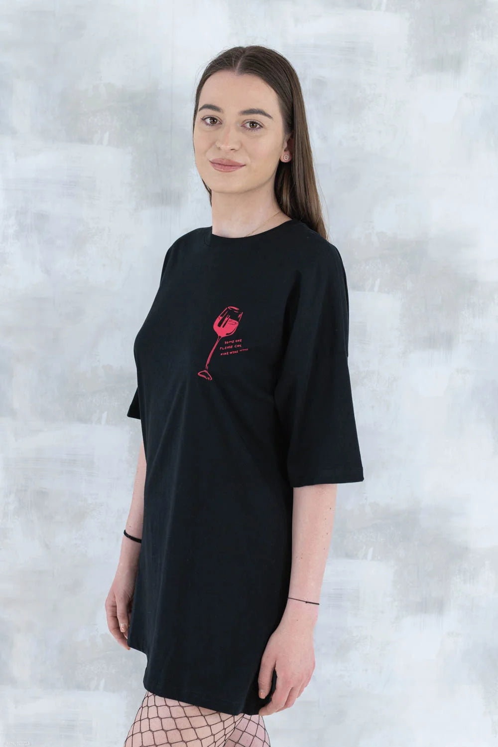 Tricou negru cu imprimeu - pahar de vin 12013 - 012 - NIZIA