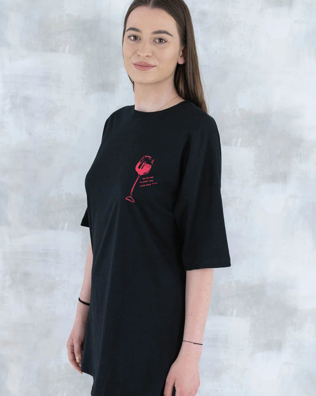 Tricou negru cu imprimeu - pahar de vin 12013 - 012 - NIZIA