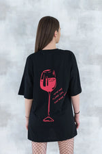 Tricou negru cu imprimeu - pahar de vin 12013 - 012 - NIZIA
