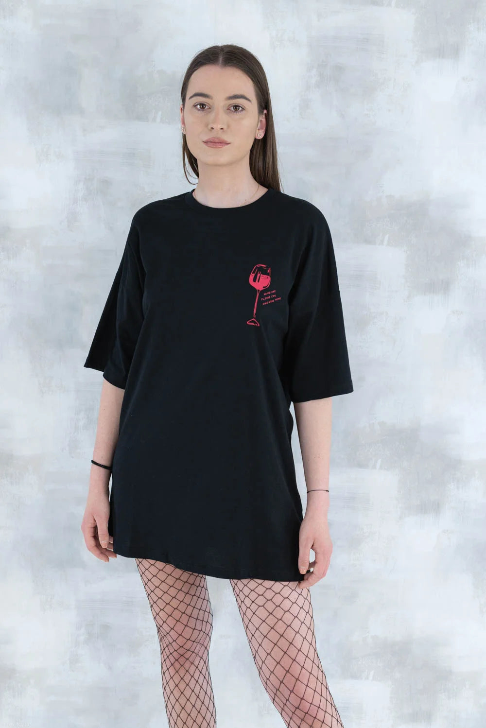 Tricou negru cu imprimeu - pahar de vin 12013 - 012 - NIZIA