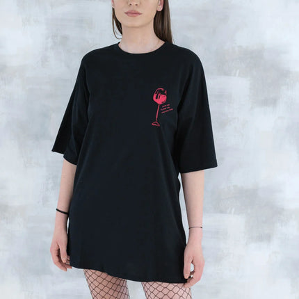 Tricou negru cu imprimeu - pahar de vin 12013 - 012 - NIZIA