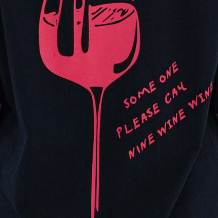 Tricou negru cu imprimeu - pahar de vin 12013 - 012 - NIZIA