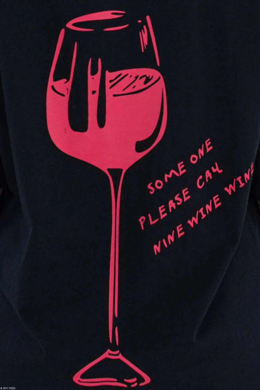 Tricou negru cu imprimeu - pahar de vin 12013 - 012 - NIZIA