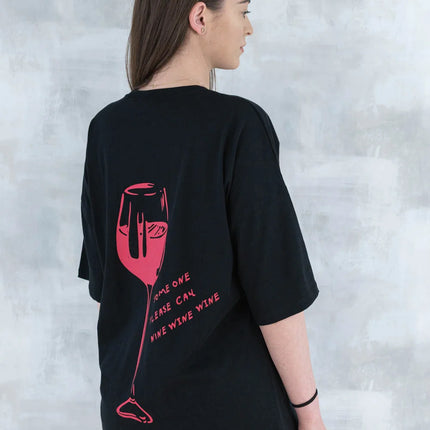 Tricou negru cu imprimeu - pahar de vin 12013 - 012 - NIZIA