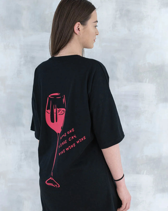 Tricou negru cu imprimeu - pahar de vin 12013 - 012 - NIZIA