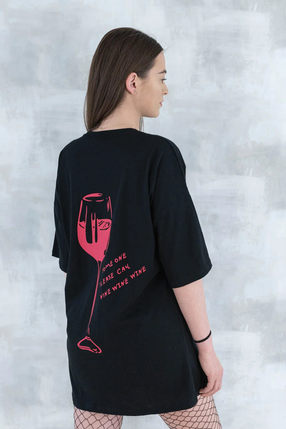 Tricou negru cu imprimeu - pahar de vin 12013 - 012 - NIZIA