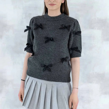 Pulover maneca scurta cu fundite aplicate 4004 - - NIZIA