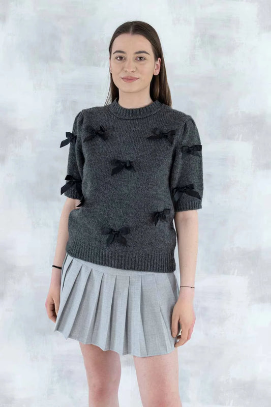 Pulover maneca scurta cu fundite aplicate 4004 - - NIZIA