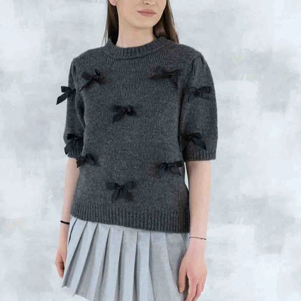 Pulover maneca scurta cu fundite aplicate 4004 - - NIZIA