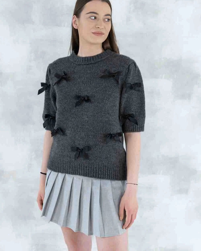Pulover maneca scurta cu fundite aplicate 4004 - - NIZIA