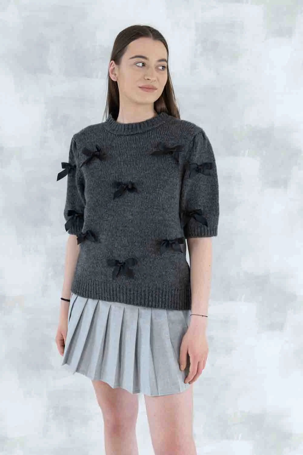 Pulover maneca scurta cu fundite aplicate 4004 - - NIZIA