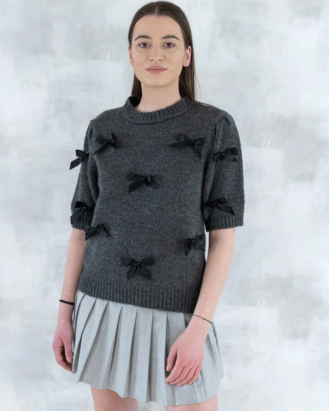 Pulover maneca scurta cu fundite aplicate 4004 - - NIZIA