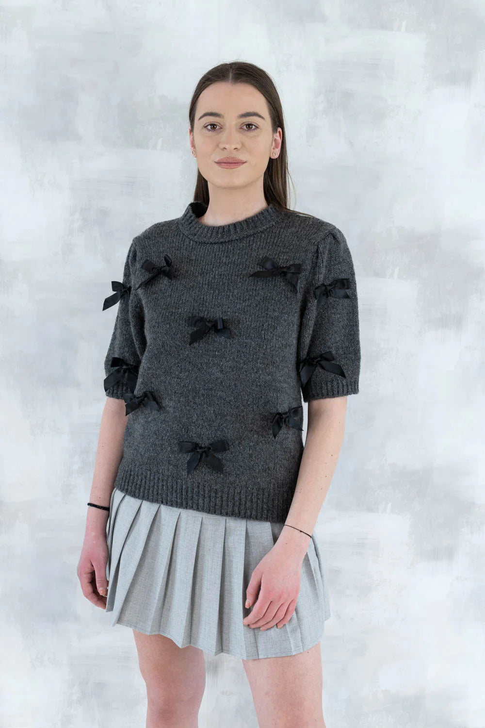 Pulover maneca scurta cu fundite aplicate 4004 - - NIZIA