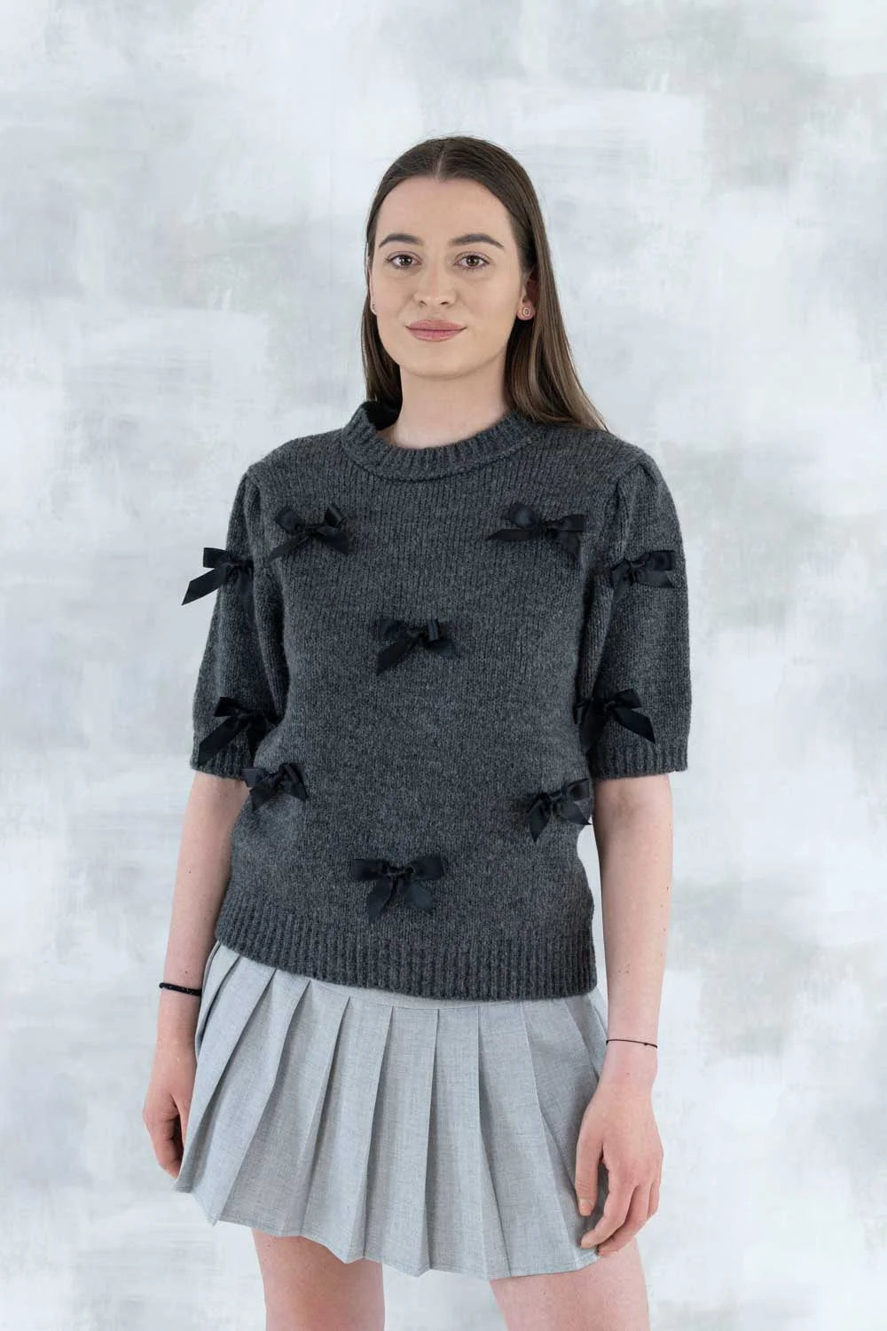 Pulover maneca scurta cu fundite aplicate 4004 - - NIZIA