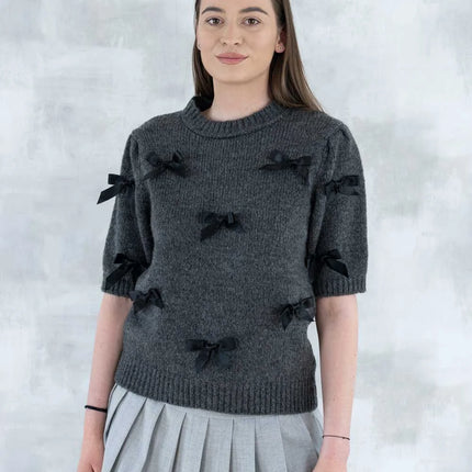 Pulover maneca scurta cu fundite aplicate 4004 - - NIZIA