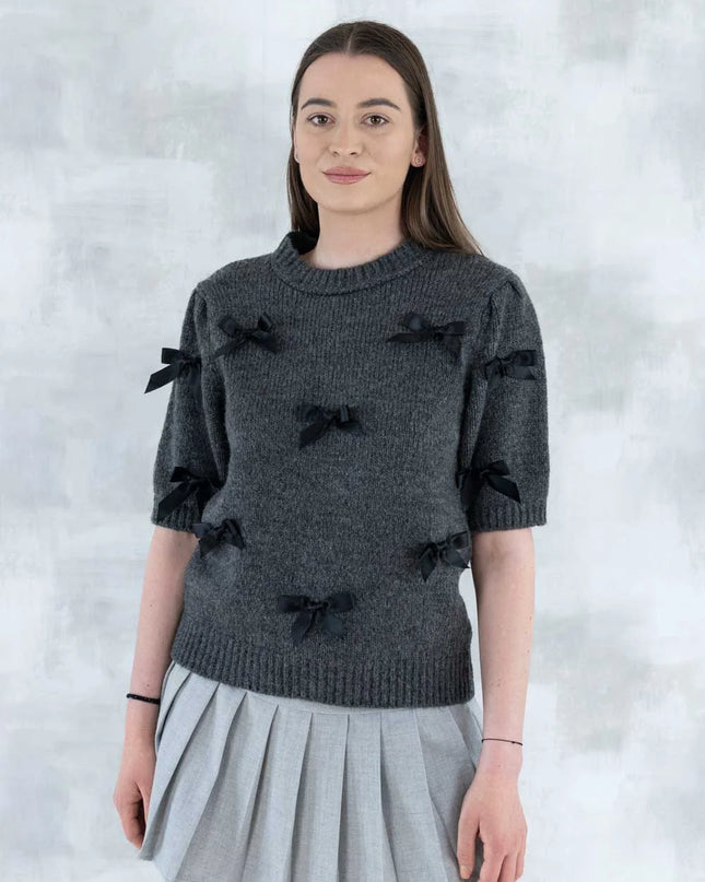 Pulover maneca scurta cu fundite aplicate 4004 - - NIZIA