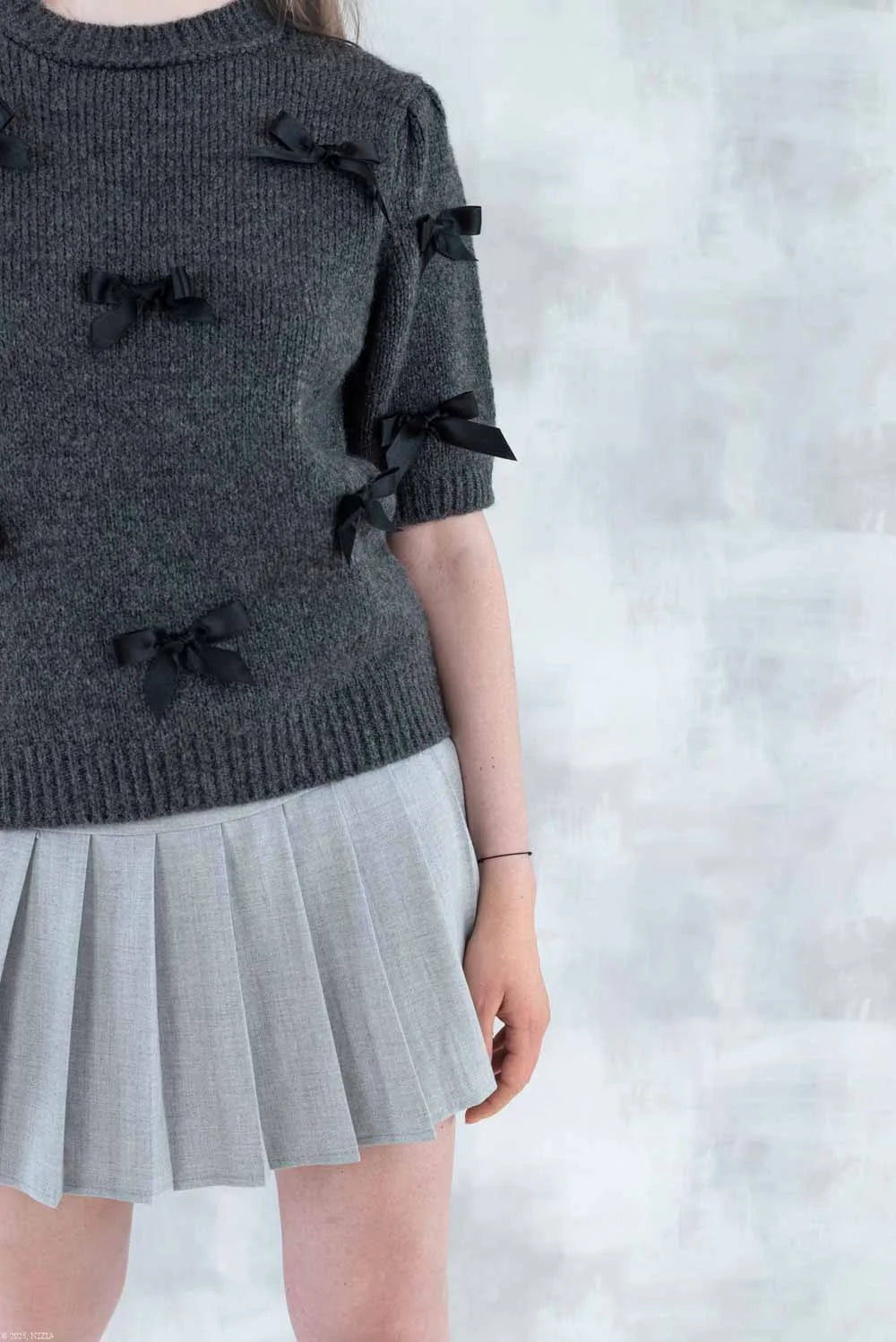 Pulover maneca scurta cu fundite aplicate 4004 - - NIZIA