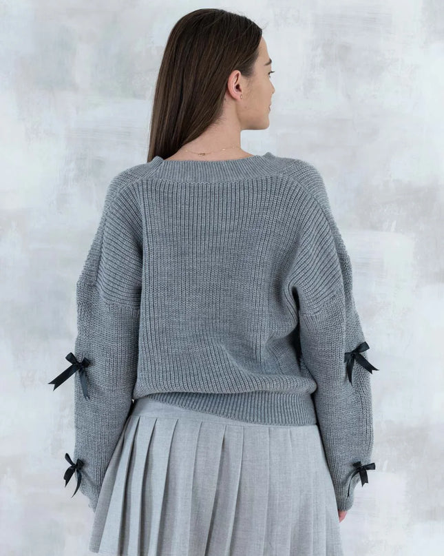 Cardigan chic cu fundițe applicate-gri deschis 4002 - NIZIA