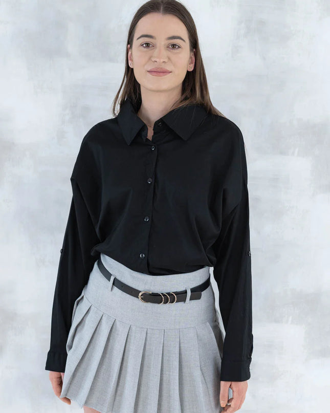 Fustă plisată cu pantalon fin integrat- gri 6006 - NIZIA