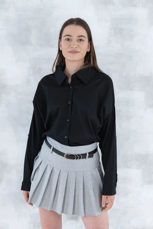 Fustă plisată cu pantalon fin integrat- gri 6006 - NIZIA