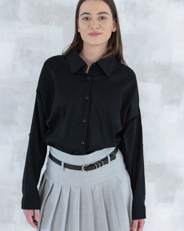 Fustă plisată cu pantalon fin integrat- gri 6006 - NIZIA
