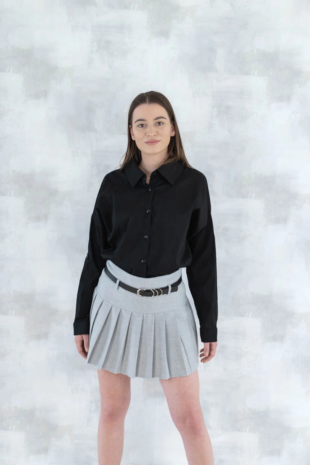 Fustă plisată cu pantalon fin integrat- gri 6006 - NIZIA