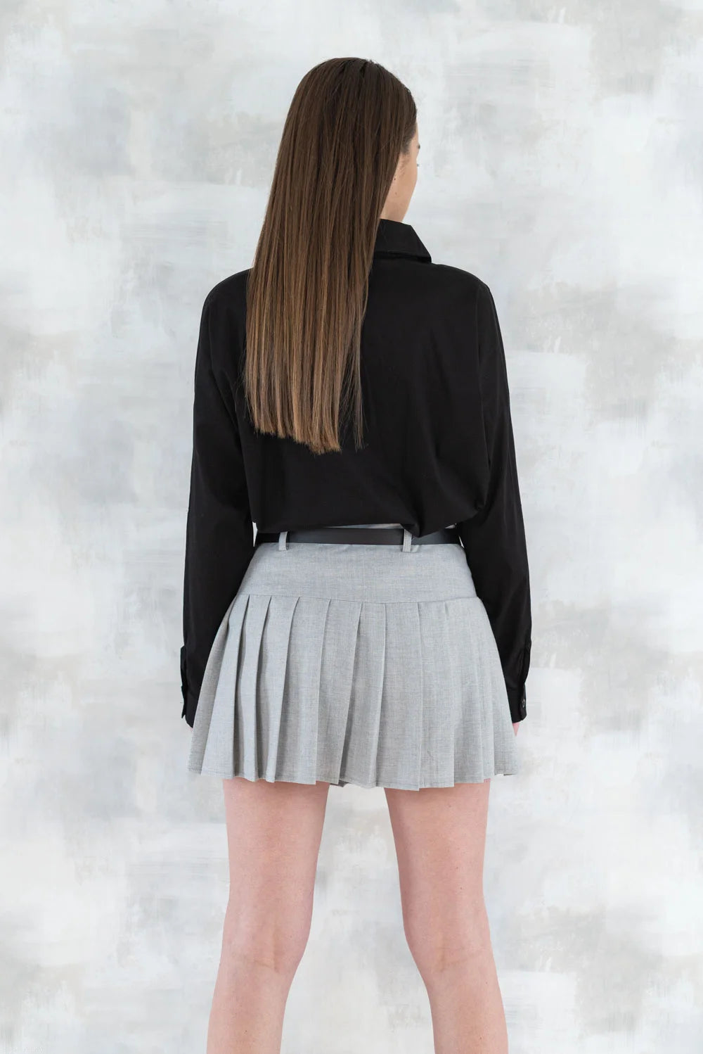 Fustă plisată cu pantalon fin integrat- gri 6006 - NIZIA