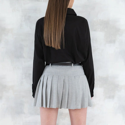Fustă plisată cu pantalon fin integrat- gri 6006 - NIZIA