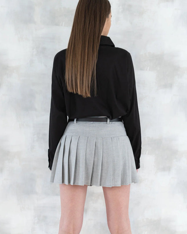 Fustă plisată cu pantalon fin integrat- gri 6006 - NIZIA