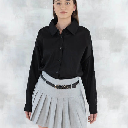 Fustă plisată cu pantalon fin integrat- gri 6006 - NIZIA