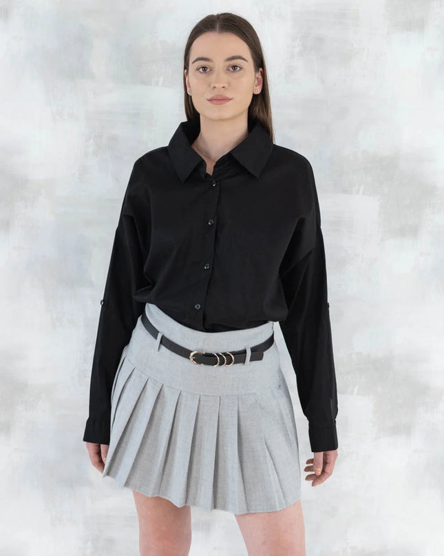 Fustă plisată cu pantalon fin integrat- gri 6006 - NIZIA