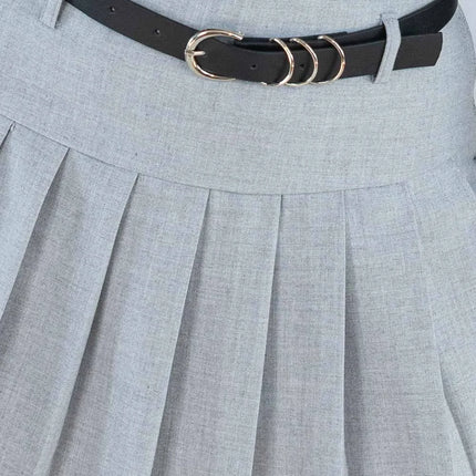 Fustă plisată cu pantalon fin integrat- gri 6006 - NIZIA