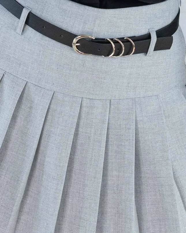 Fustă plisată cu pantalon fin integrat- gri 6006 - NIZIA