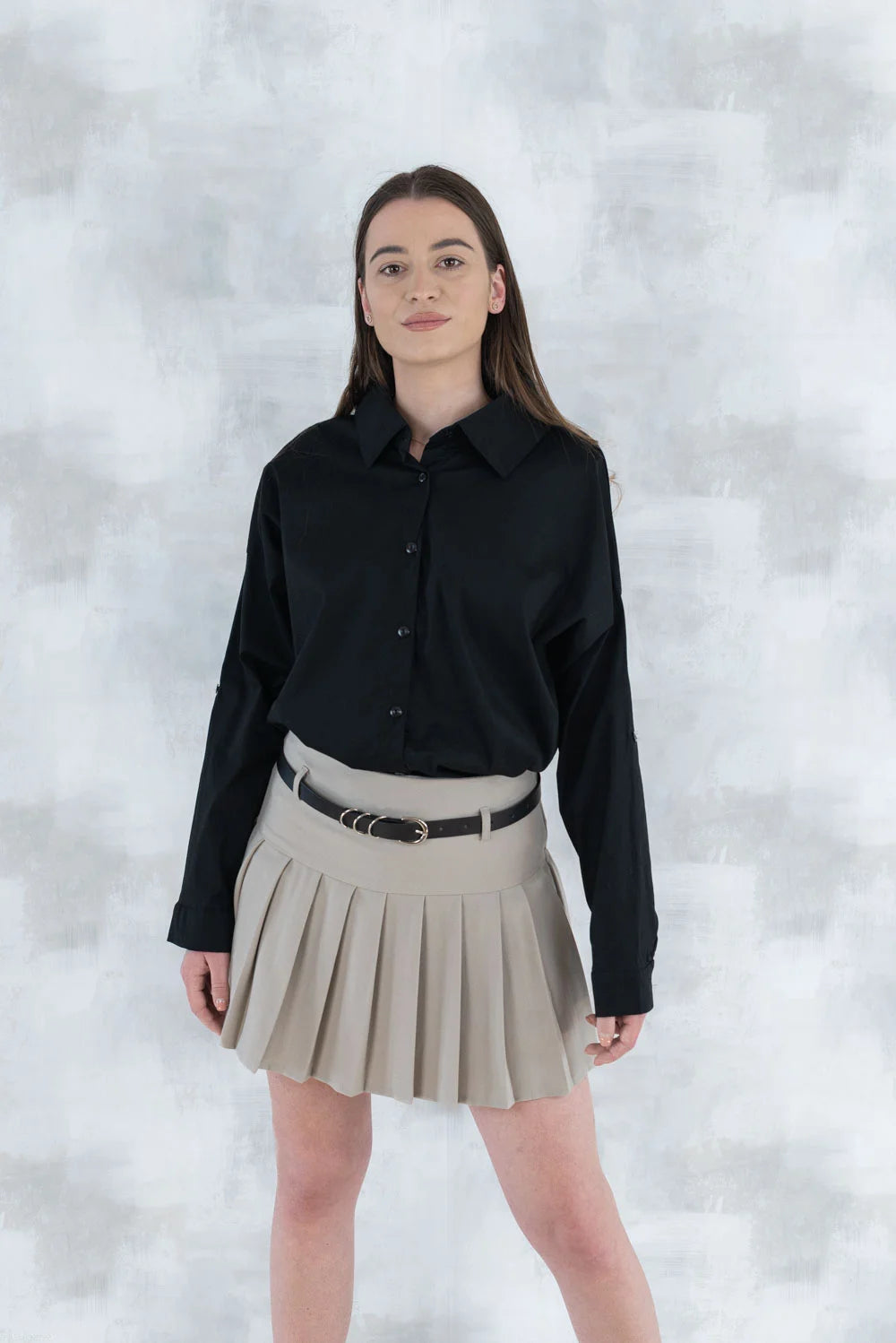 Fustă plisată cu pantalon fin integrat- bej 6007 - NIZIA