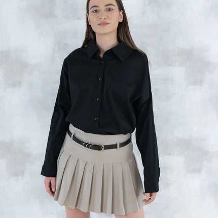 Fustă plisată cu pantalon fin integrat- bej 6007 - NIZIA