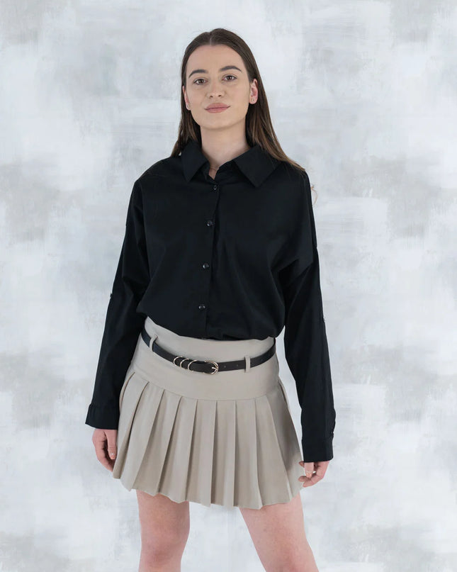 Fustă plisată cu pantalon fin integrat- bej 6007 - NIZIA