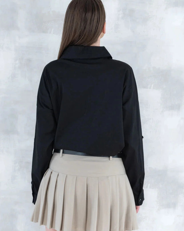 Fustă plisată cu pantalon fin integrat- bej 6007 - NIZIA