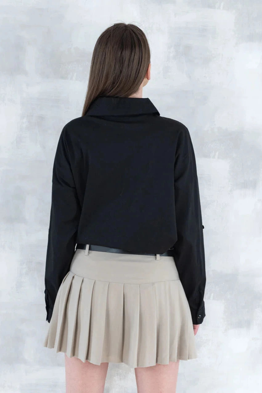 Fustă plisată cu pantalon fin integrat- bej 6007 - NIZIA