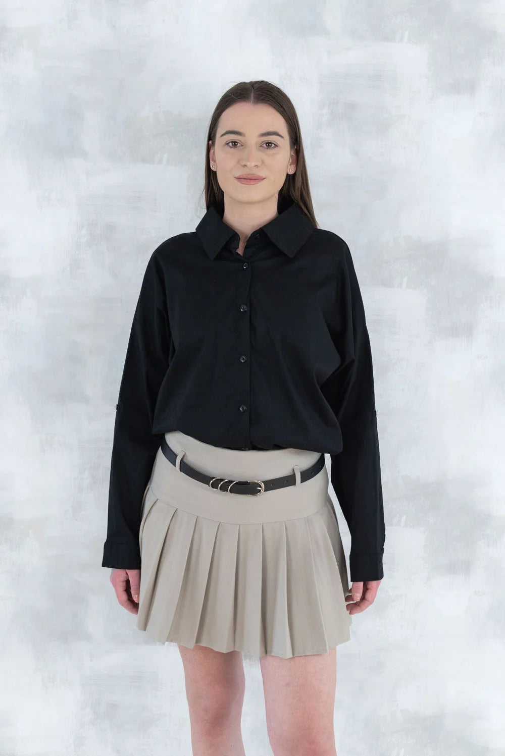 Fustă plisată cu pantalon fin integrat- bej 6007 - NIZIA