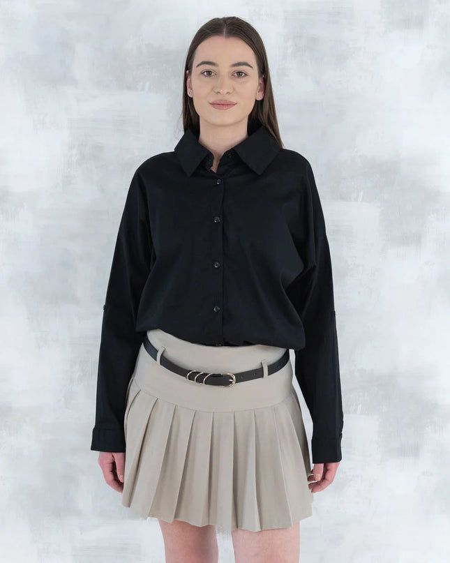 Fustă plisată cu pantalon fin integrat- bej 6007 - NIZIA