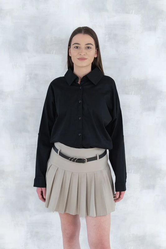 Fustă plisată cu pantalon fin integrat- bej 6007 - NIZIA